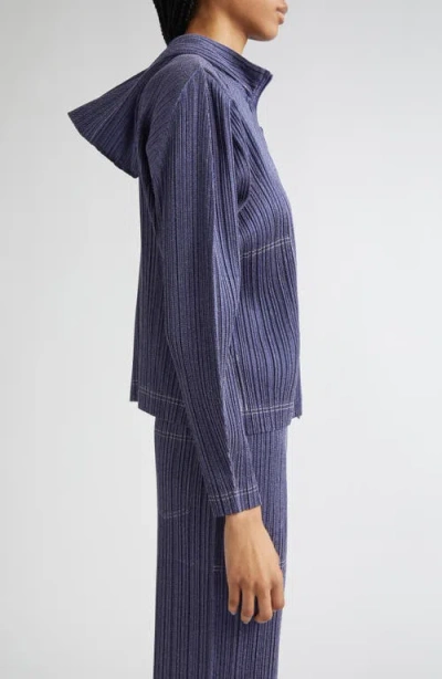 Issey Miyake Pleats Please  Trompe L'oeil Pleated Full Zip Jacket In Blue