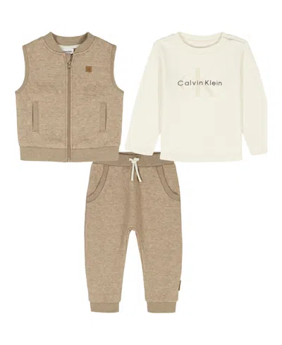 Calvin Klein Baby Boys 3-piece Vest, T-shirt And Joggers Set In Brown