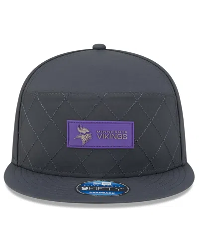 New Era Men's Charcoal Minnesota Vikings 2025 Sideline Cold Weather Split Panel 9fifty Snapback Hat In Gray