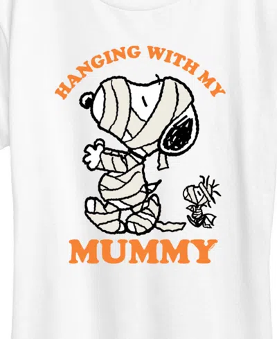 Hybrid Apparel Halloween Woodstock And Snoopy Mummy Women's Short Sleeve Graphic T-shirts In White