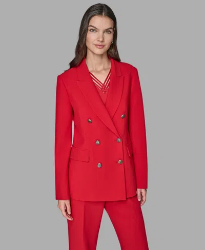 Karl Lagerfeld Women's V-neck Double-breasted Satin Trim Jacket In Red