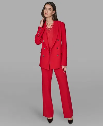 Karl Lagerfeld Women's V-neck Double-breasted Satin Trim Jacket In Red