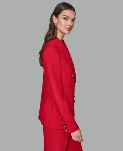 Karl Lagerfeld Women's V-neck Double-breasted Satin Trim Jacket In Red