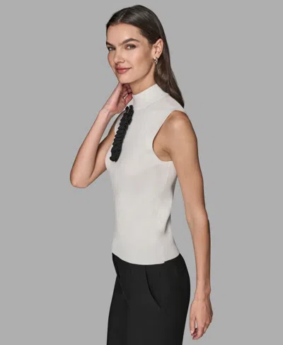 Karl Lagerfeld Women's Sleeveless Mock Neck Sweater In White