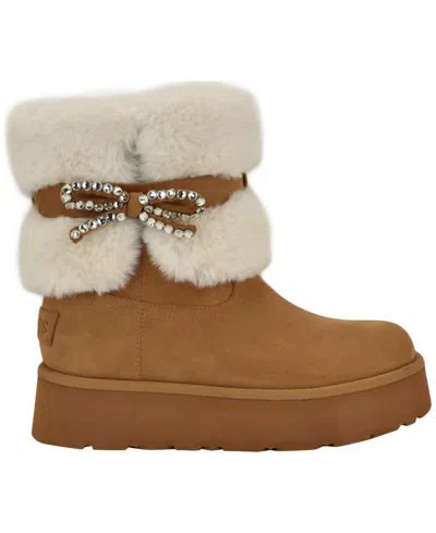 Guess Women's Dowry Rhinestone Bow Winter Boot In Brown