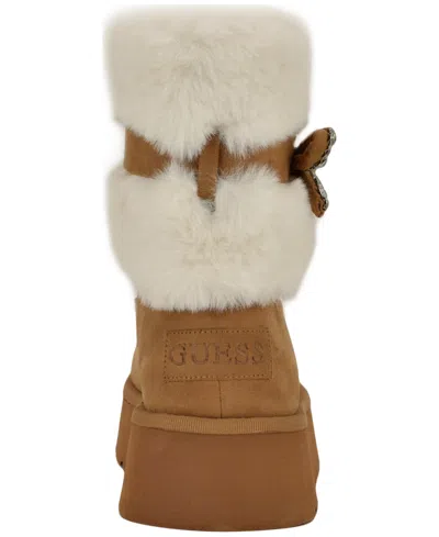 Guess Women's Dowry Rhinestone Bow Winter Boot In Brown