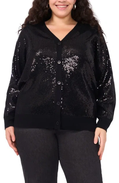 Vince Camuto Plus Size Sequined V-neck Cardigan Sweater In Black