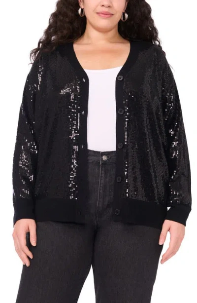 Vince Camuto Plus Size Sequined V-neck Cardigan Sweater In Black