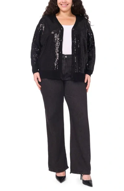 Vince Camuto Plus Size Sequined V-neck Cardigan Sweater In Black