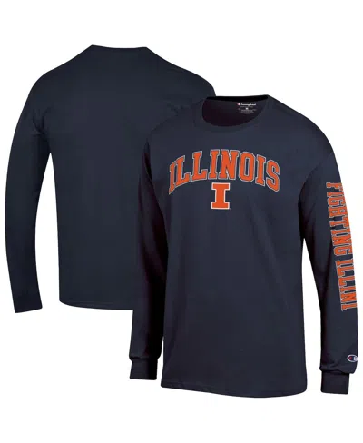 Champion Men's Navy Illinois Fighting Illini Arch Over Logo 2-hit Long Sleeve T-shirt In Blue