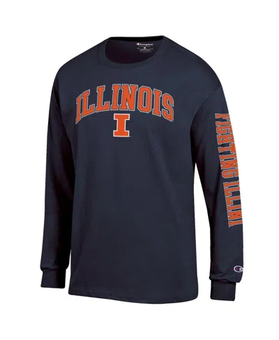 Champion Men's Navy Illinois Fighting Illini Arch Over Logo 2-hit Long Sleeve T-shirt In Blue