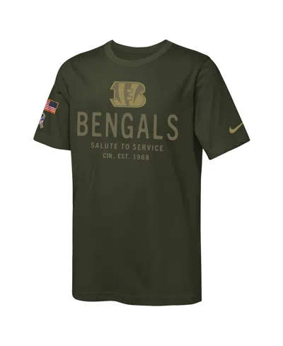 Nike Big Boys And Girls Olive Cincinnati Bengals 2025 Salute To Service Sideline Dri-fit T-shirt In Gray