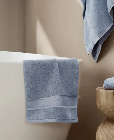 Calvin Klein Iconic Cotton Jacquard Hand Towel, 30" X 16" In Blue