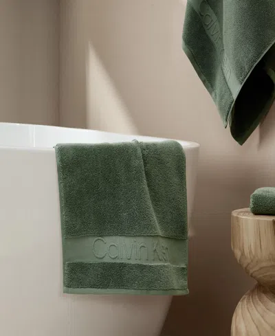 Calvin Klein Iconic Cotton Jacquard Hand Towel, 30" X 16" In Green