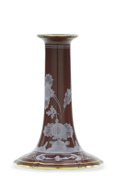 Ginori 1735 'oriente Italiano' Candle Holder In Brown