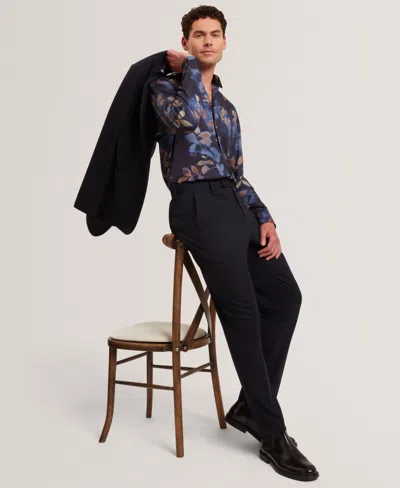 Ted Baker Kalmill Regular Fit Leaf Shadow Print Long Sleeve Shirt In Blue