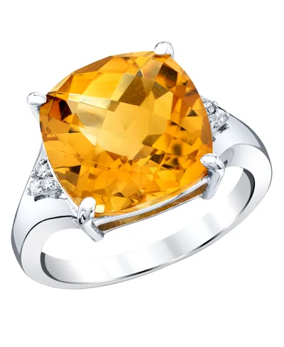 Macy's Citrine (7.00 Ct. T.w.) And Diamond Accent Ring (0.10 Ct. T.w.) In Sterling Silver In Orange