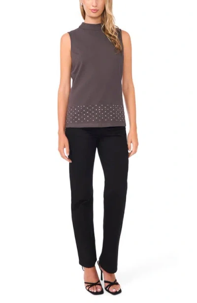 Vince Camuto Bead Detail Mock Neck Top In Gray