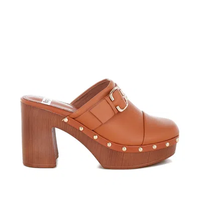 Rag & Co Women's Brown Septim Genuine Leather Studded Clog Heels In Tan In Brown