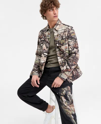 Hugo Boss Epoldo Long Sleeve Owl Print Button-front Shirt-jacket In Gray