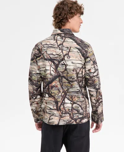 Hugo Boss Epoldo Long Sleeve Owl Print Button-front Shirt-jacket In Gray