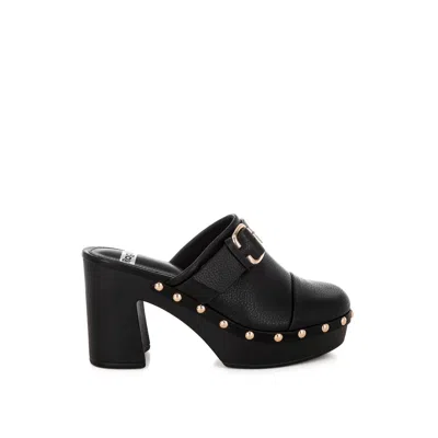Rag & Co Women's Septim Genuine Leather Studded Clog Heels In Black In Black