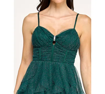 Pear Culture Junior's Strappy Keyhole Petal Sleeveless Dress In Green