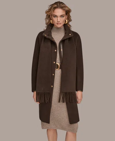 Donna Karan Women's Snap Button Scarf Coat In Brown