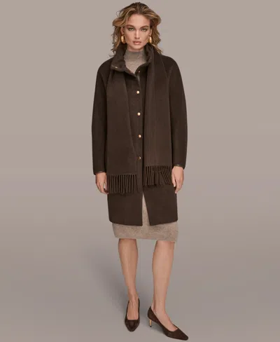 Donna Karan Women's Snap Button Scarf Coat In Brown