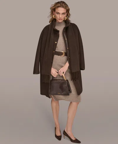 Donna Karan Women's Snap Button Scarf Coat In Brown