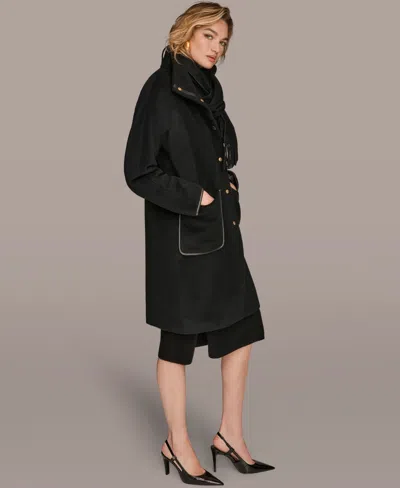 Donna Karan Women's Snap Button Scarf Coat In Black