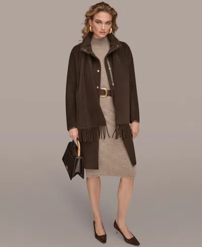 Donna Karan Women's Snap Button Scarf Coat In Brown