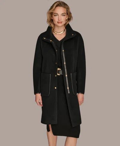 Donna Karan Women's Snap Button Scarf Coat In Black