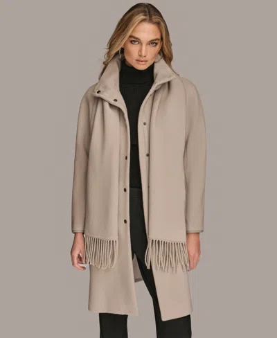 Donna Karan Women's Snap Button Scarf Coat In Gray