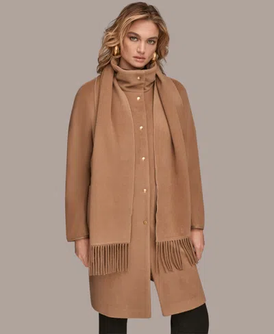 Donna Karan Women's Snap Button Scarf Coat In Brown