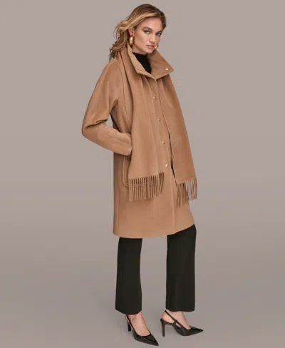 Donna Karan Women's Snap Button Scarf Coat In Brown