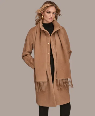 Donna Karan Women's Snap Button Scarf Coat In Brown