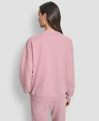 Dkny Women's Allover Stack Rhinestone V-neck Sweatshirt In Pink