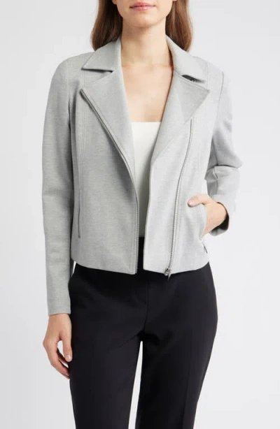 Anne Klein Moto Zip Ponte Jacket In Gray