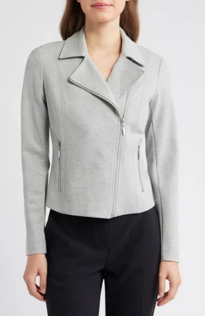 Anne Klein Moto Zip Ponte Jacket In Gray