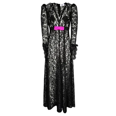 Couture To Your Door Women's Black / Pink Black Lace Maxi Gothic Couture Dress In Multi