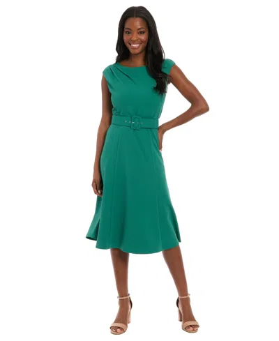 London Times Women's Boat Neck Fit And Flare Dress In Green