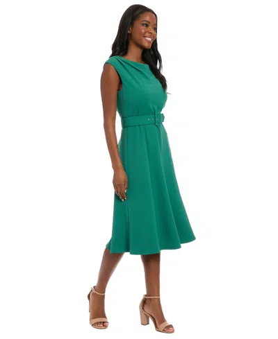 London Times Women's Boat Neck Fit And Flare Dress In Green