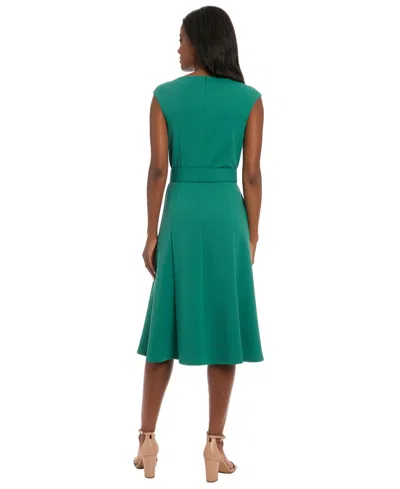 London Times Women's Boat Neck Fit And Flare Dress In Green