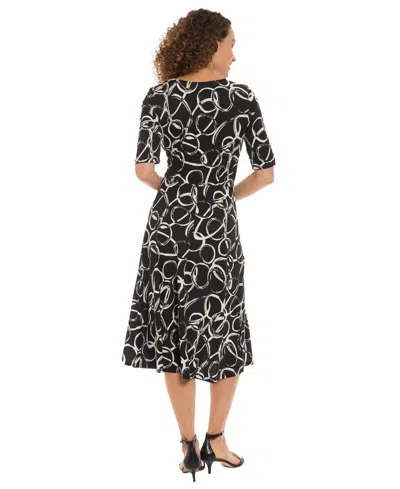 London Times Women's Printed Fit And Flare Pull-on Midi Dress In Black