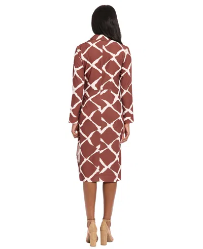 London Times Long Sleeve Faux Wrap Midi Dress In Multi