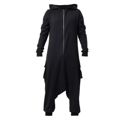 Metamorphoza Mens Cotton Hooded Jumpsuit In Black In Black