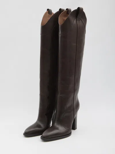 Paris Texas Western Style Knee-high Leather Boots In Brown