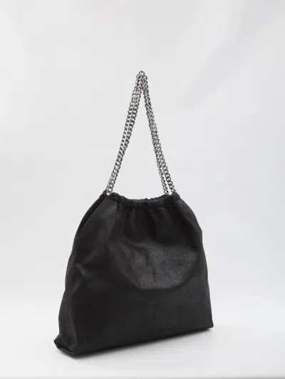 Stella Mccartney Black Shoulder Bag With Diamond-like Chain And Logo Charm On The Front In Black