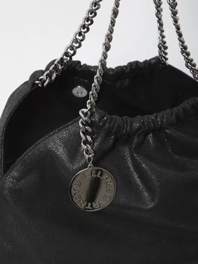 Stella Mccartney Black Shoulder Bag With Diamond-like Chain And Logo Charm On The Front In Black